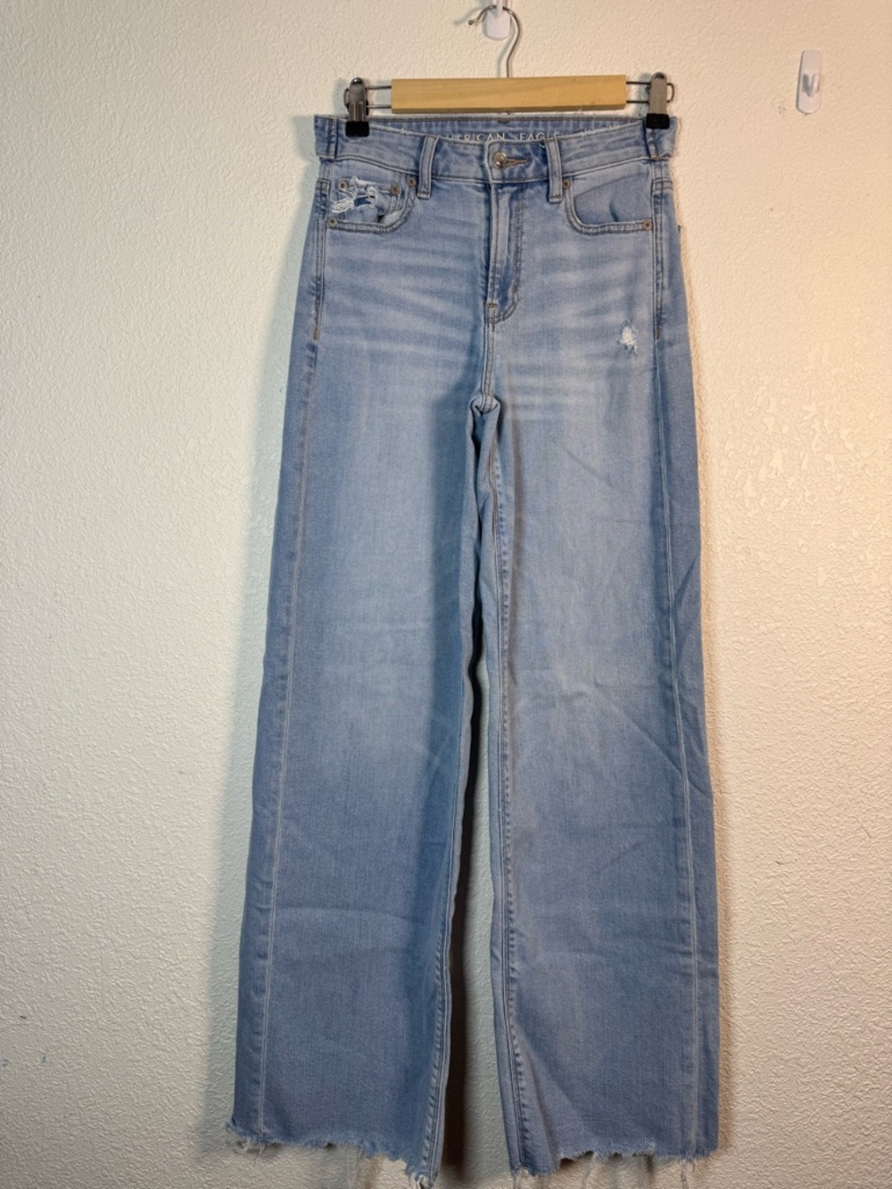 American Eagle super high rise baggy wide leg size 000 regular distressed